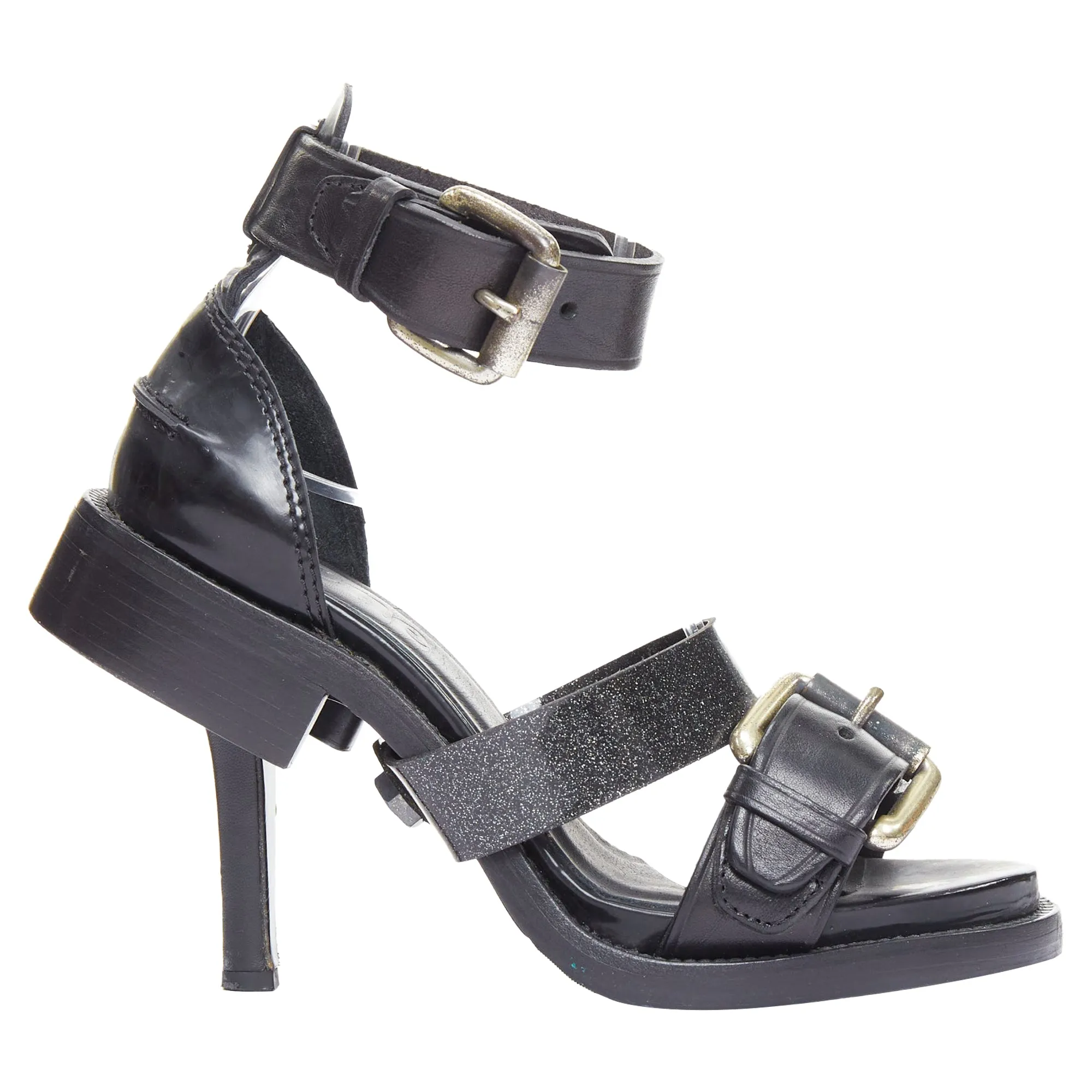 Acne Studios leather buckle deconstructed high heel sandals