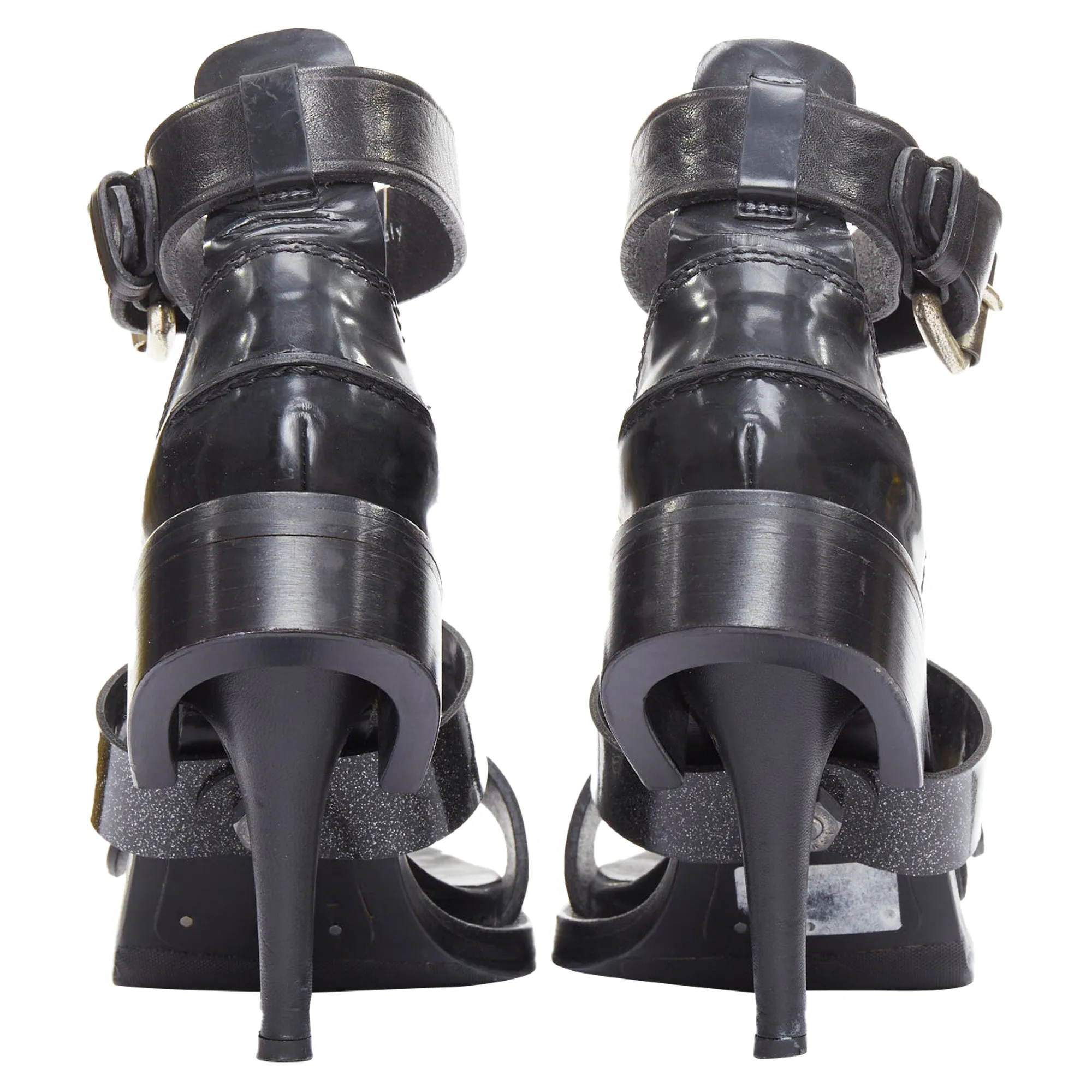 Acne Studios leather buckle deconstructed high heel sandals