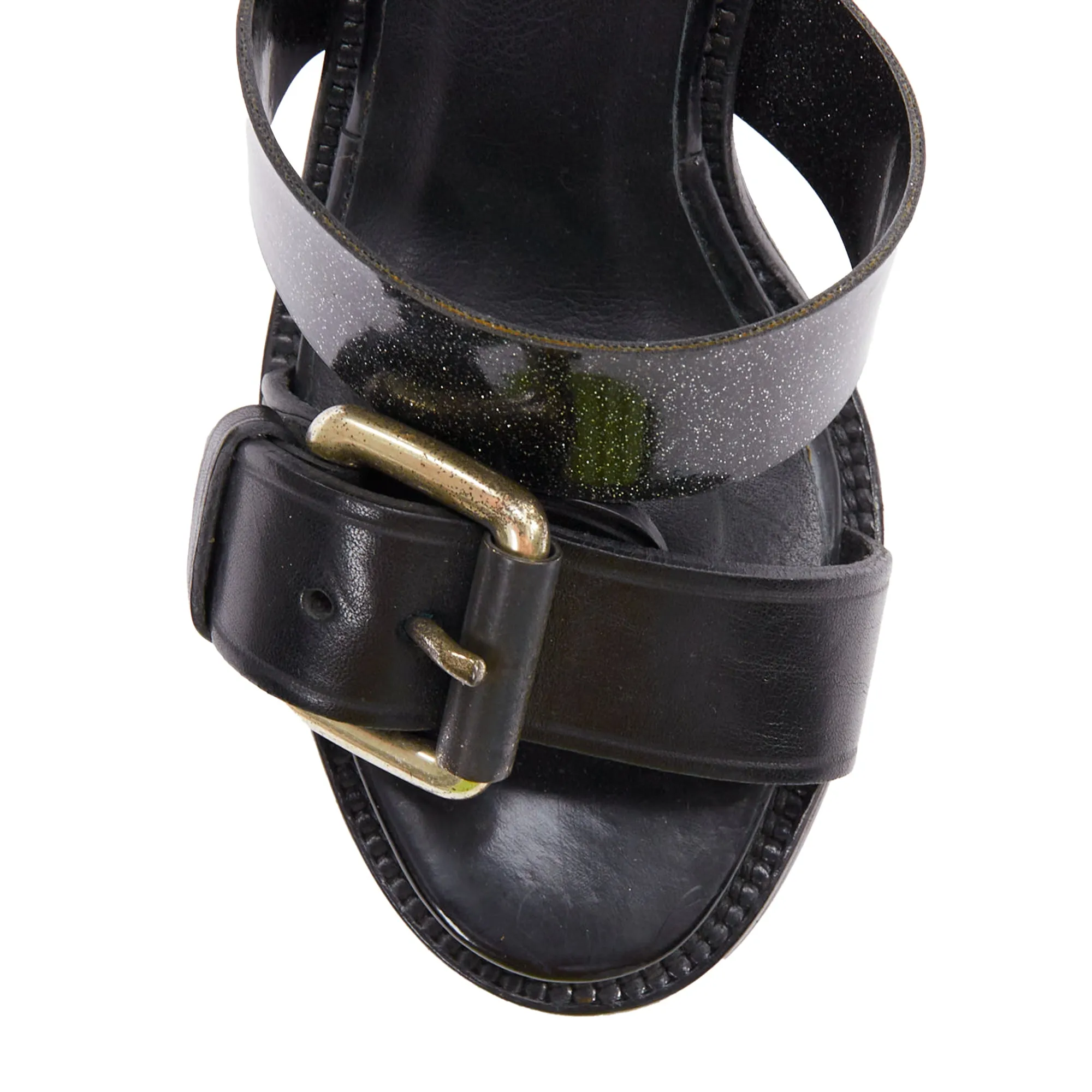 Acne Studios leather buckle deconstructed high heel sandals