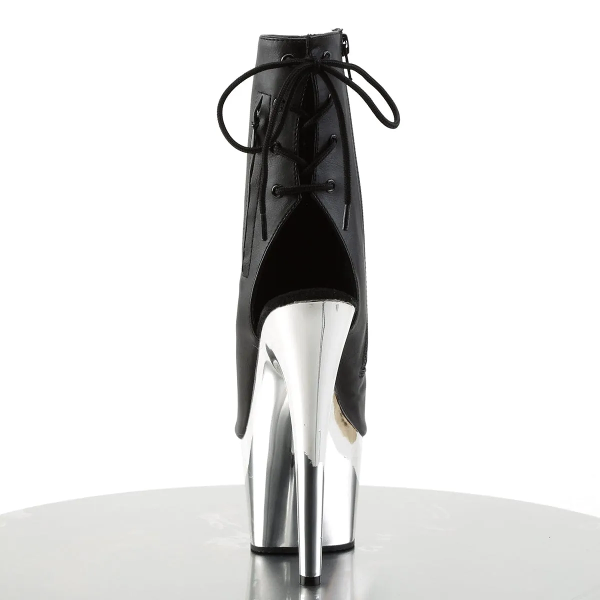 ADORE-1018 Black Faux Leather/Silver Chrome