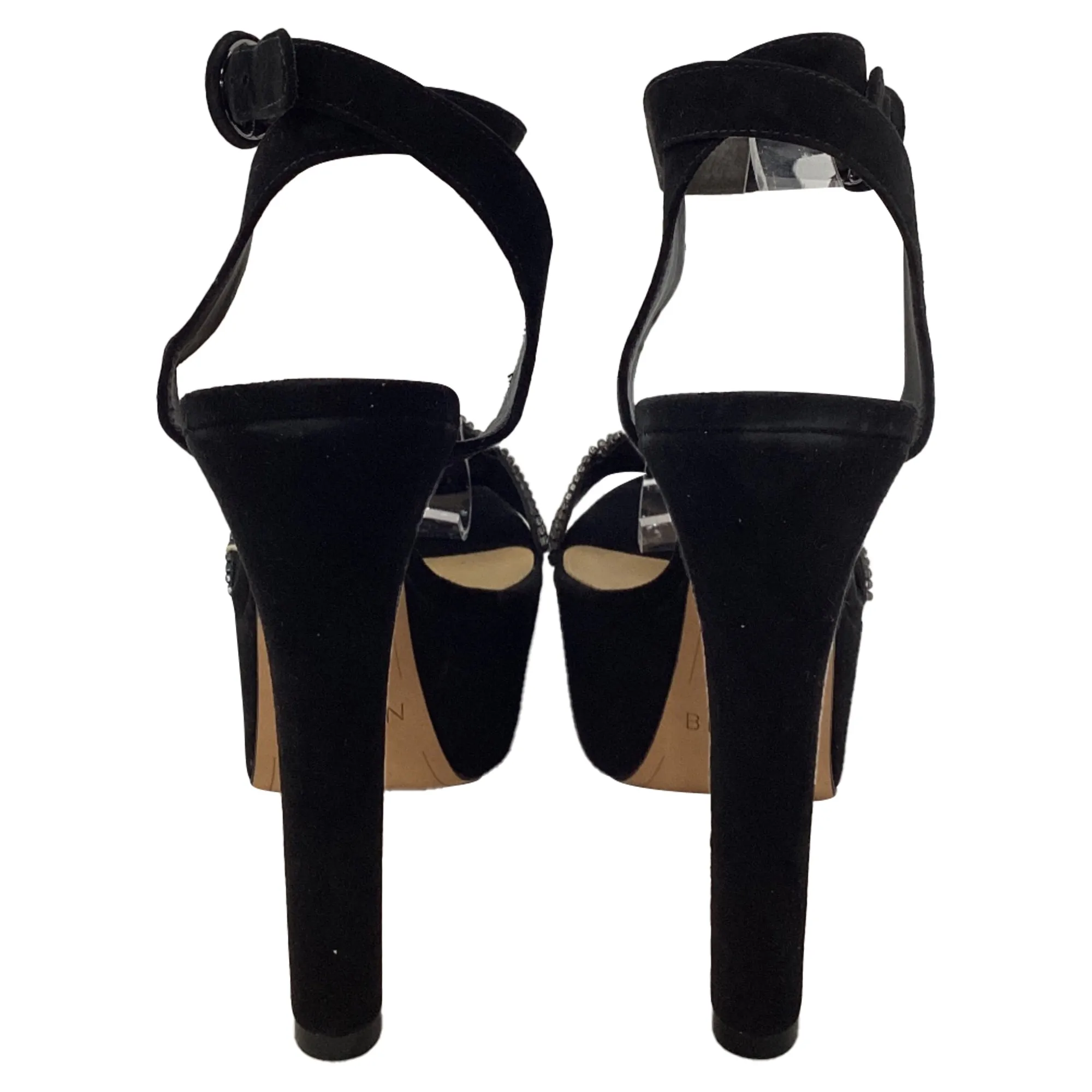 Alexandre Birman Crystal Embellished Platform Ankle Strap Sandals in Black Nubuck Leather