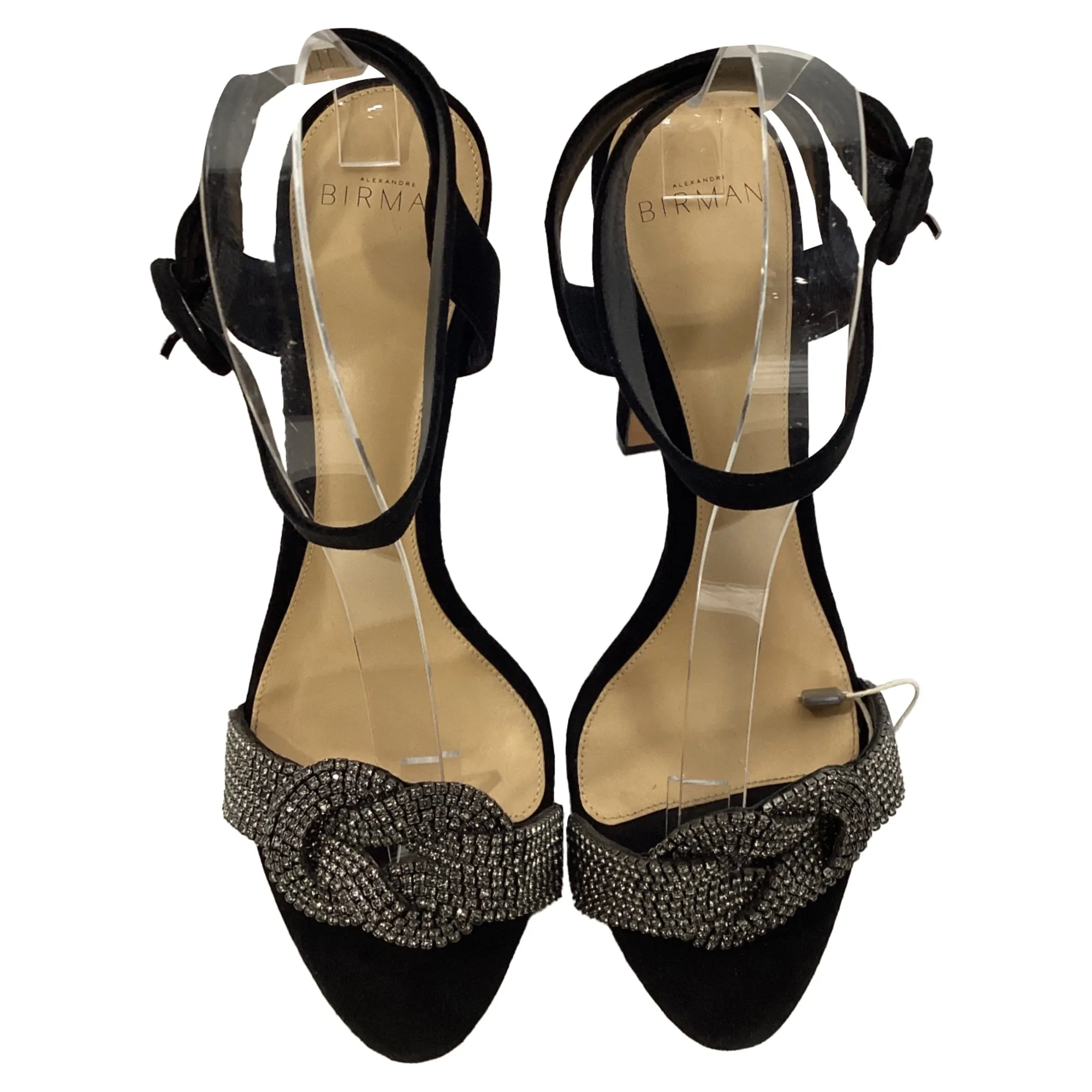 Alexandre Birman Crystal Embellished Platform Ankle Strap Sandals in Black Nubuck Leather