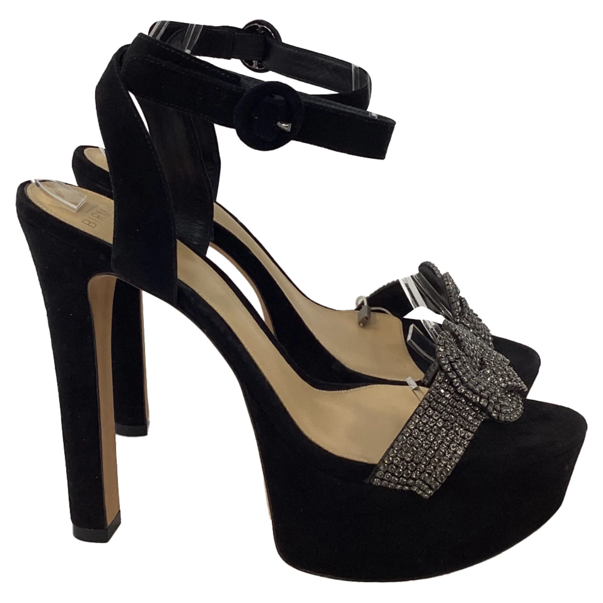 Alexandre Birman Crystal Embellished Platform Ankle Strap Sandals in Black Nubuck Leather