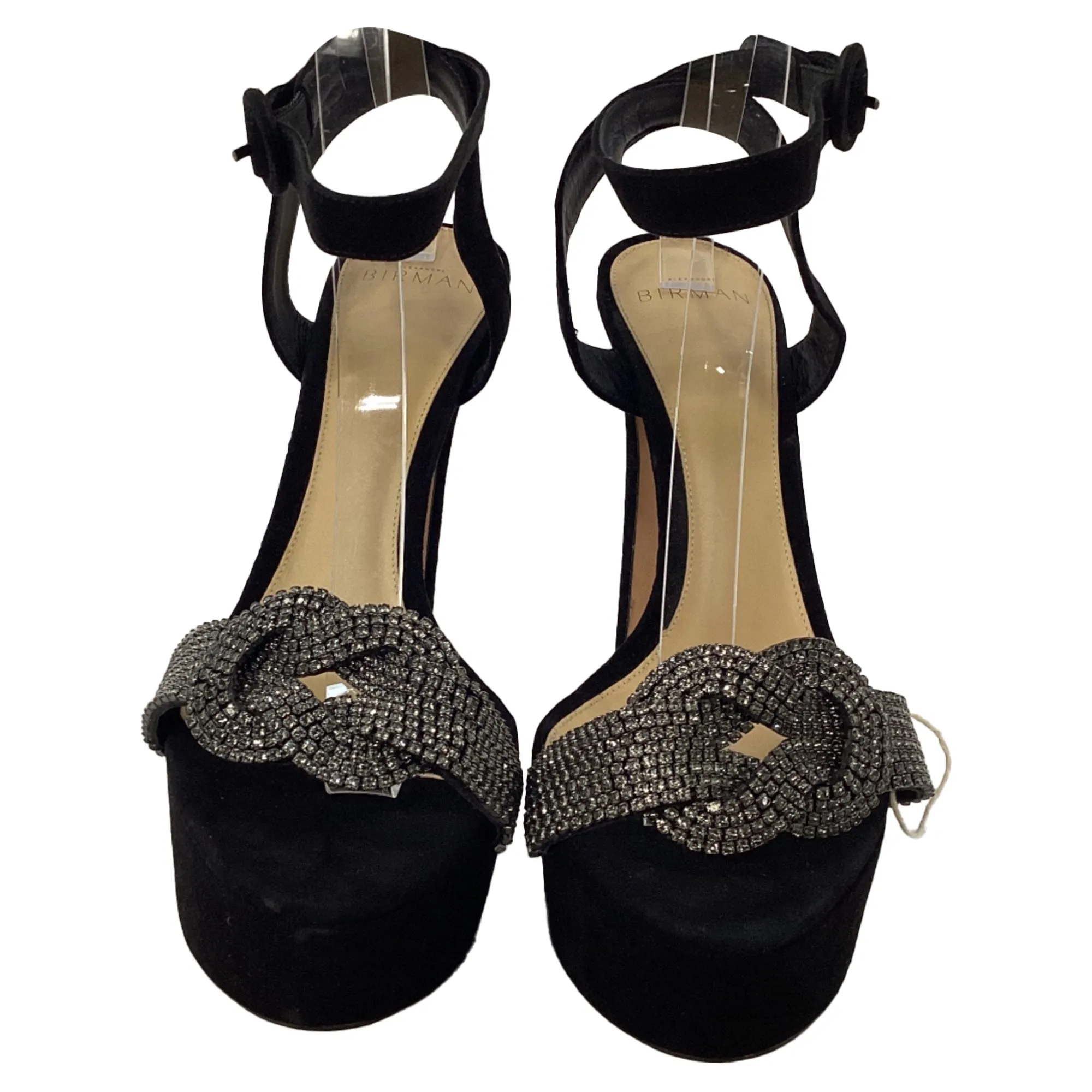 Alexandre Birman Crystal Embellished Platform Ankle Strap Sandals in Black Nubuck Leather