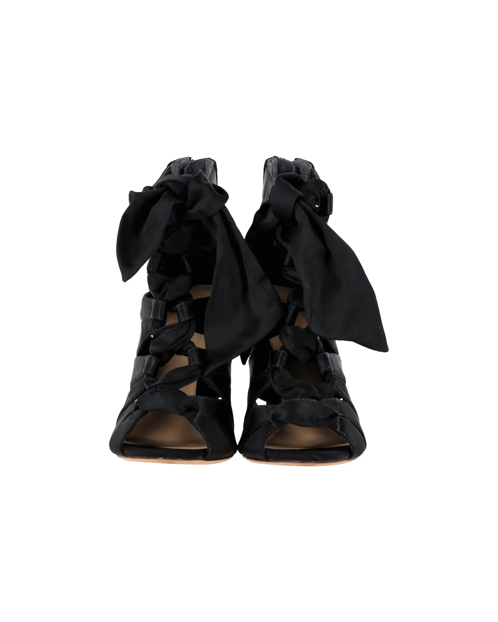 Alexandre Birman Layla Lace-Up Booties in Black Satin