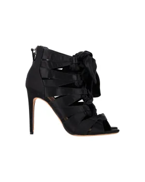 Alexandre Birman Layla Lace-Up Booties in Black Satin