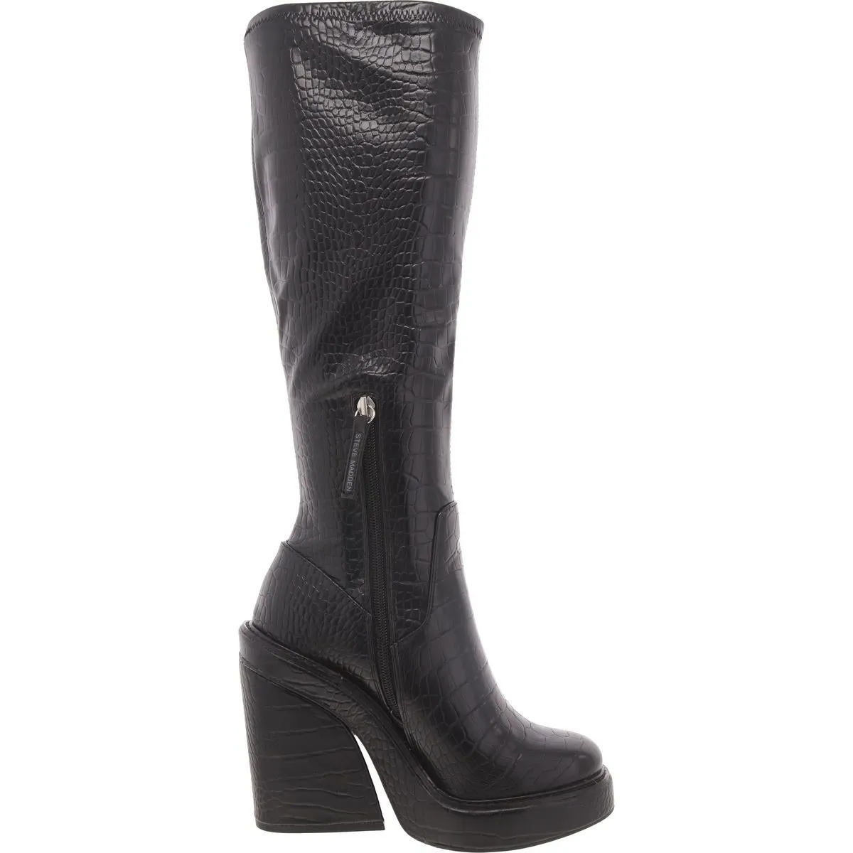 Aligned Womens Croc Print Block Heel Mid-Calf Boots