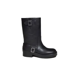 Americana Midi Boots In Black Leather