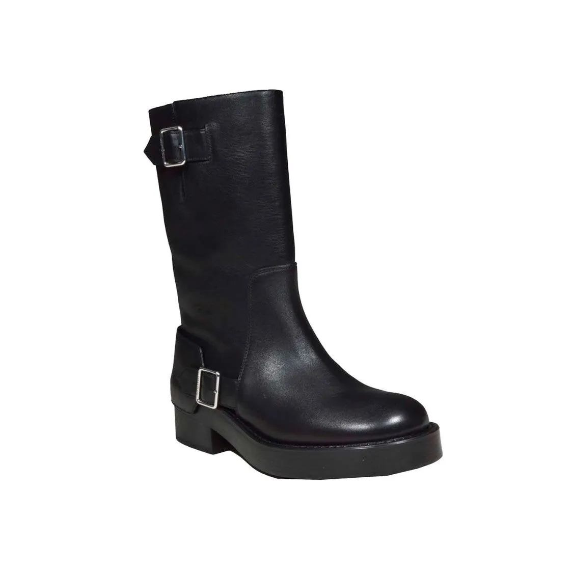 Americana Midi Boots In Black Leather