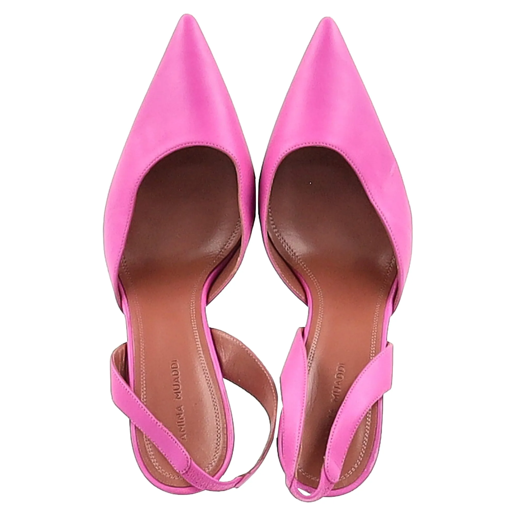 Amina Muaddi Holli Sling Heels in Pink Leather