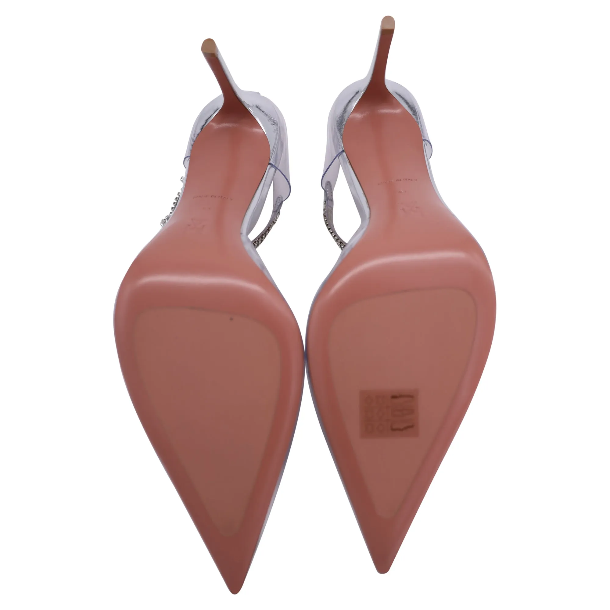 Amina Muaddi Ursina Pumps in Silver PVC and Patent Leather