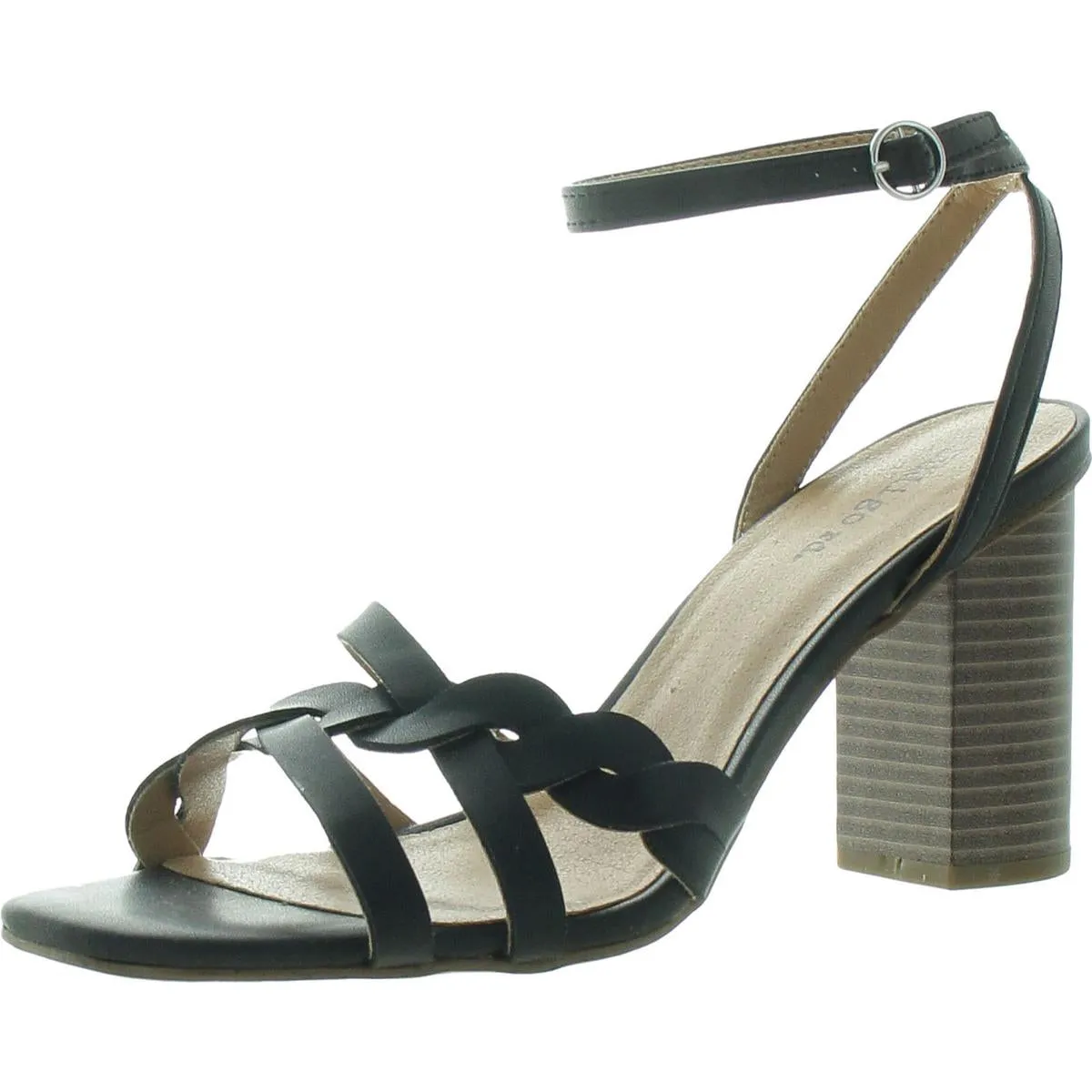 Amoke Womens Buckle Faux Leather Block Heels