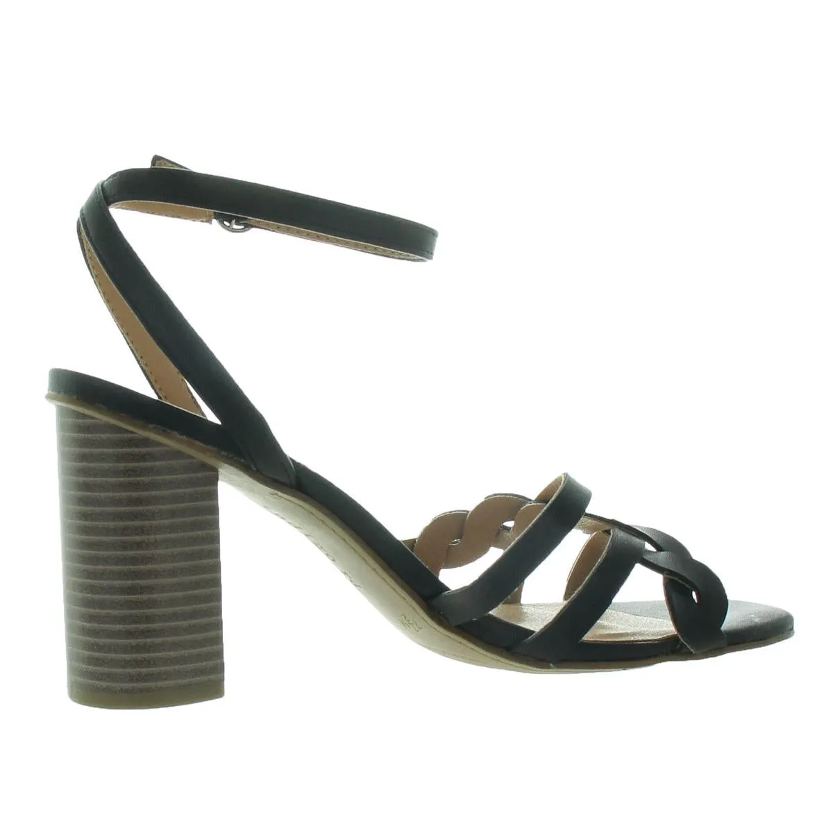 Amoke Womens Buckle Faux Leather Block Heels
