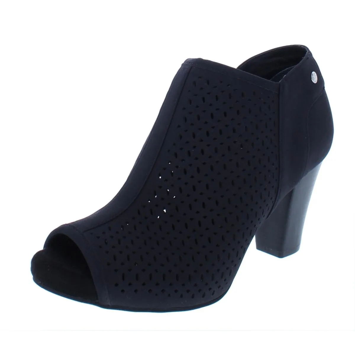 Angye Womens Faux Leather Block Heel Peep-Toe Heels