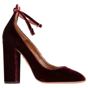 Aquazzura Alix 105 Chunky Heel Pumps in Burgundy Velvet