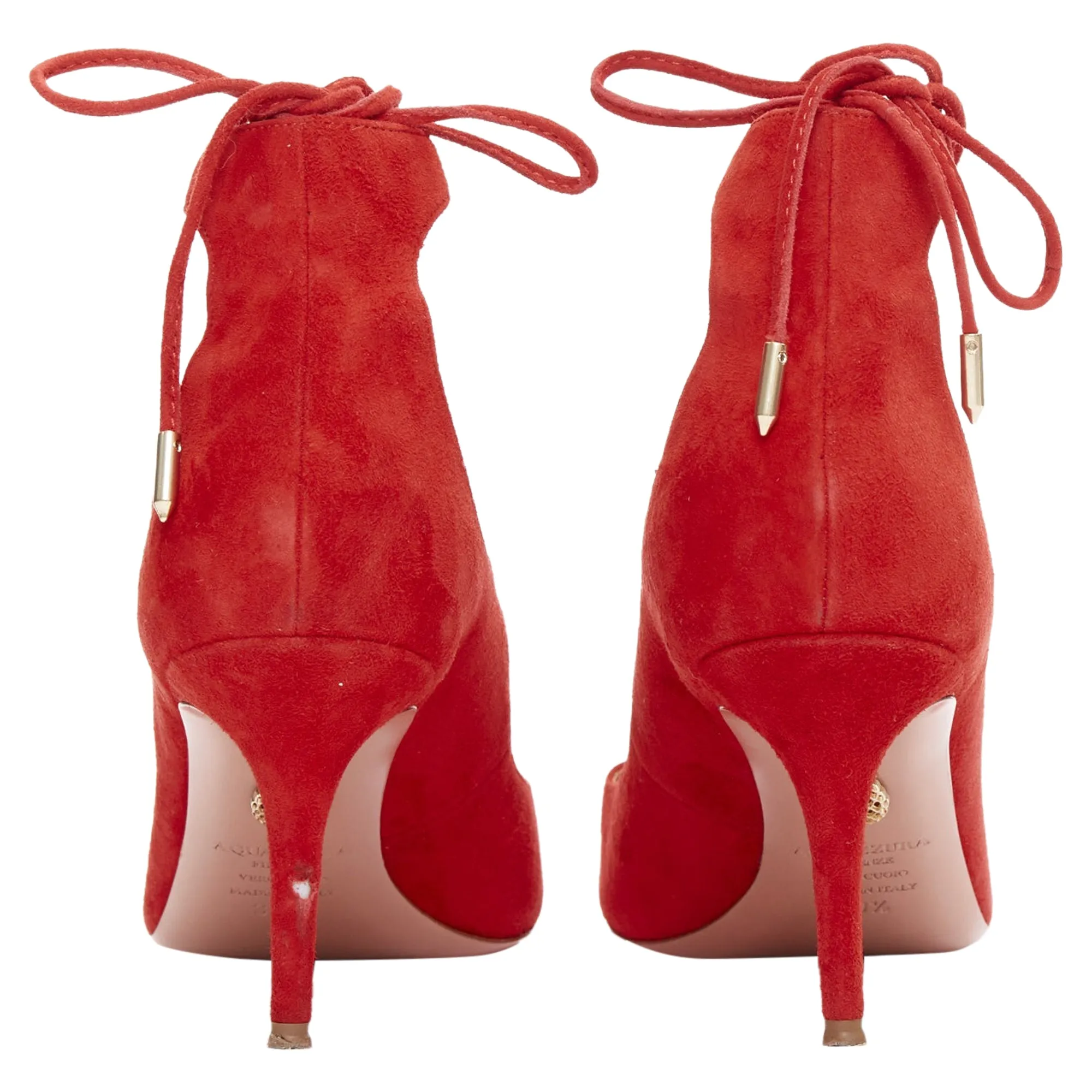 Aquazzura Christy red suede leather lace up mid pumps