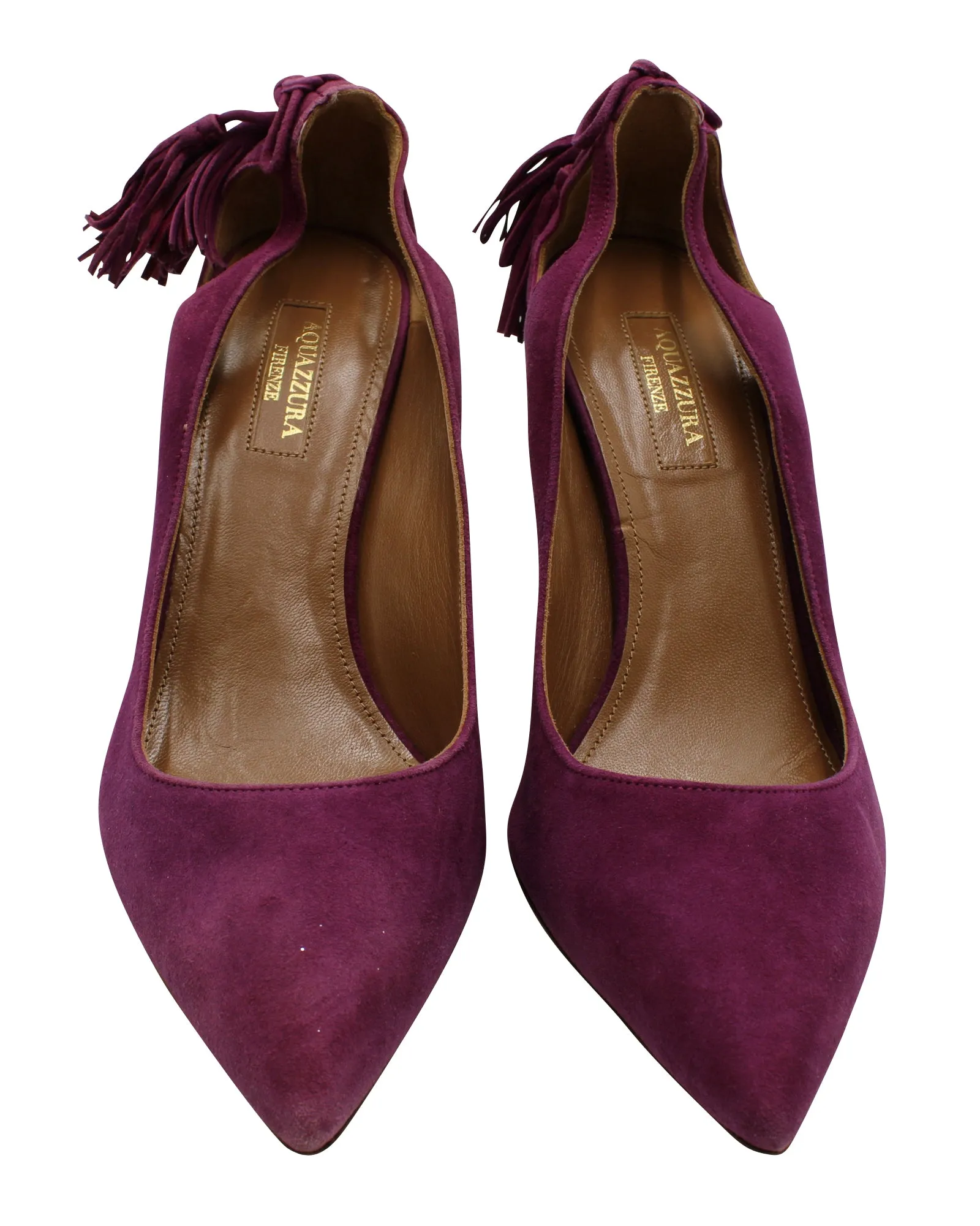 Aquazzura Forever Marilyn Tassel Pumps in Purple Suede