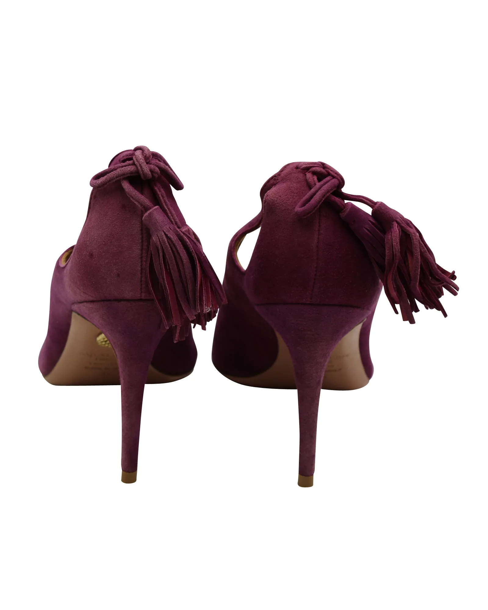 Aquazzura Forever Marilyn Tassel Pumps in Purple Suede