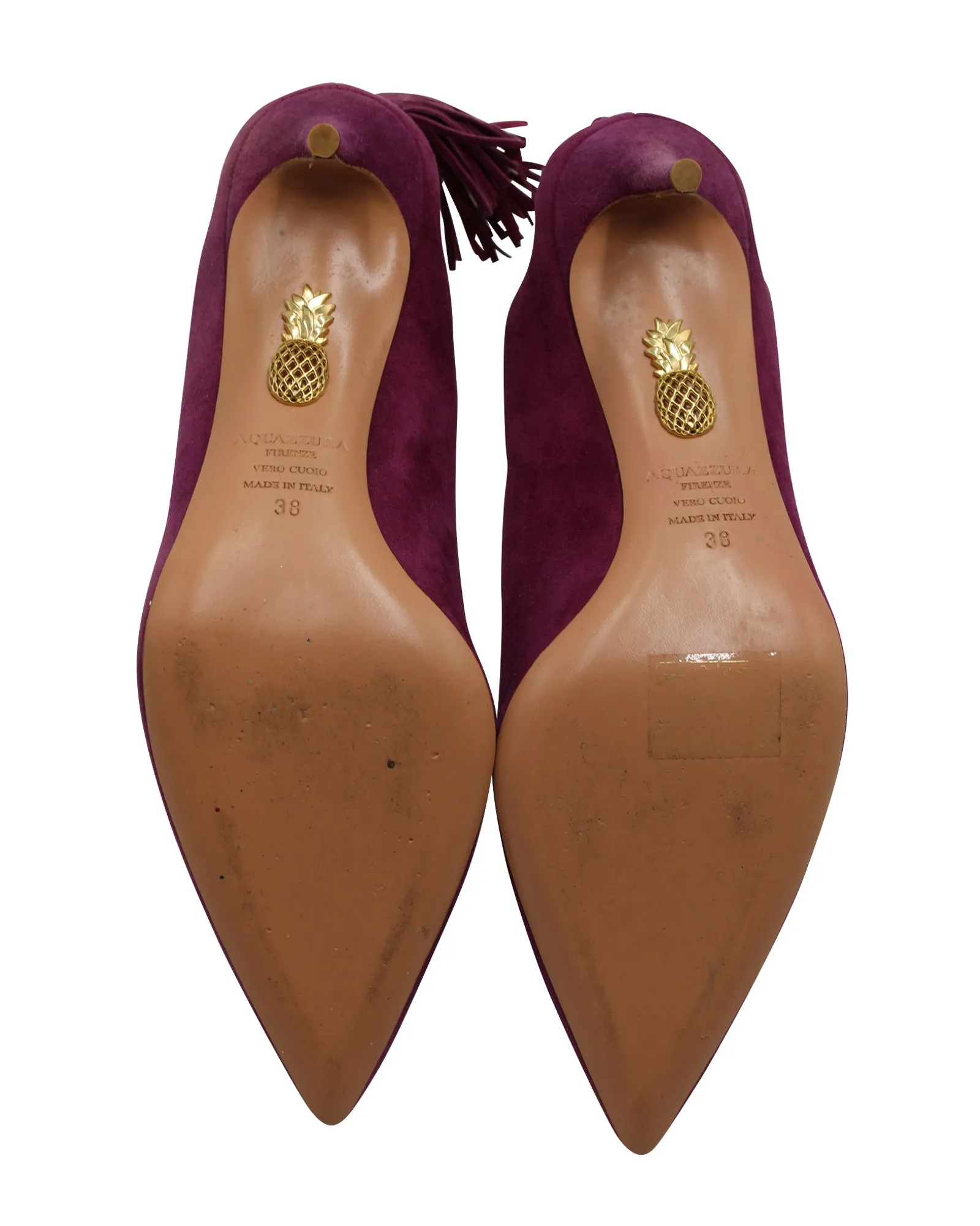 Aquazzura Forever Marilyn Tassel Pumps in Purple Suede