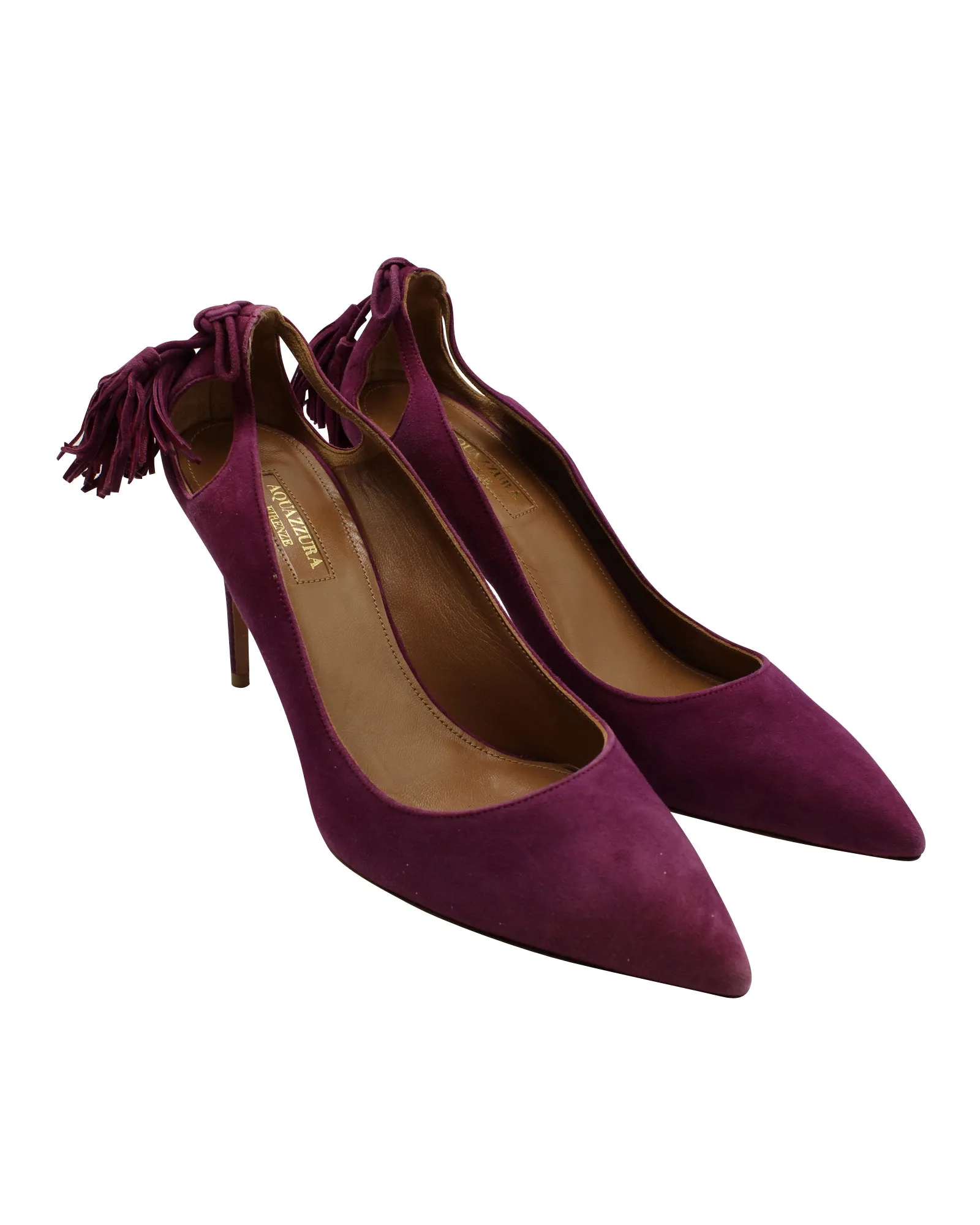 Aquazzura Forever Marilyn Tassel Pumps in Purple Suede