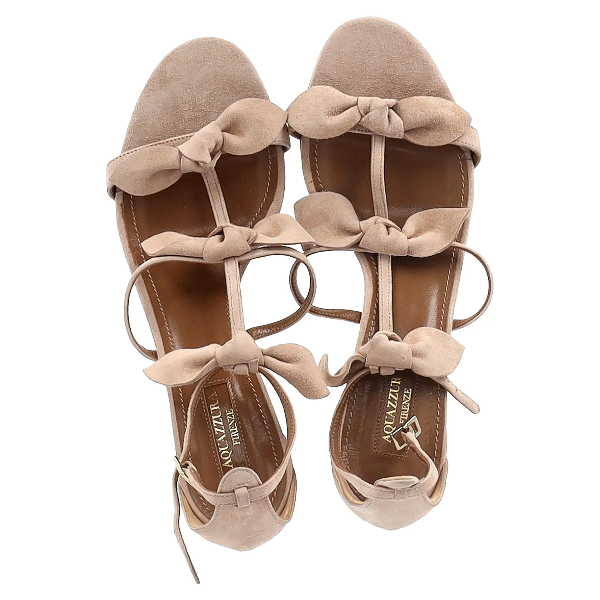 Aquazzura St Tropez Bow 50mm Sandal in Beige Suede