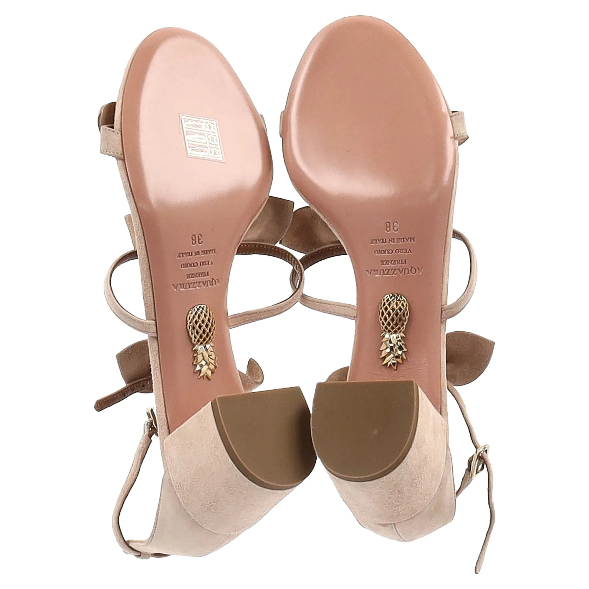 Aquazzura St Tropez Bow 50mm Sandal in Beige Suede