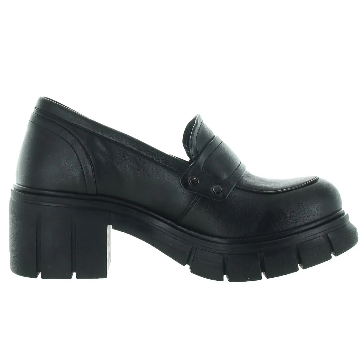 Beauty and Rage Womens Block Heel Vegan Leather Loafer Heels