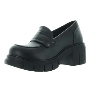 Beauty and Rage Womens Block Heel Vegan Leather Loafer Heels