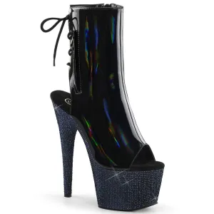 BEJEWELED-1018DM-7 Black Hologram Patent/Midnight Black Rhinestones