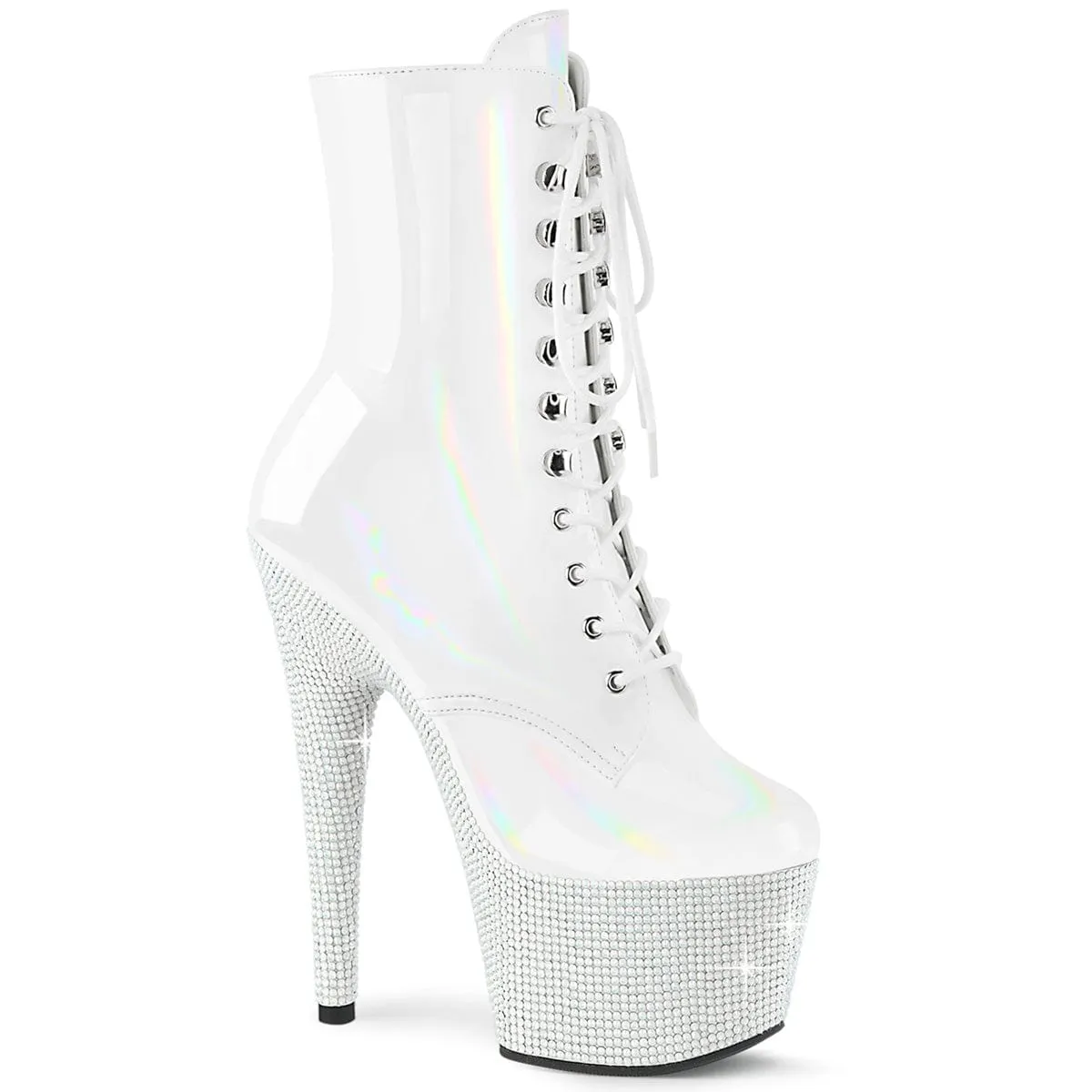 BEJEWELED-1020-7 White Hologram Patent/White Rhinestones