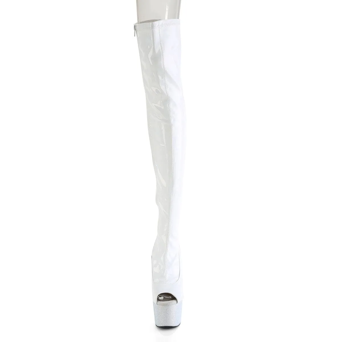 BEJEWELED-3011-7 White Stretch Hologram Patent/White Rhinestones