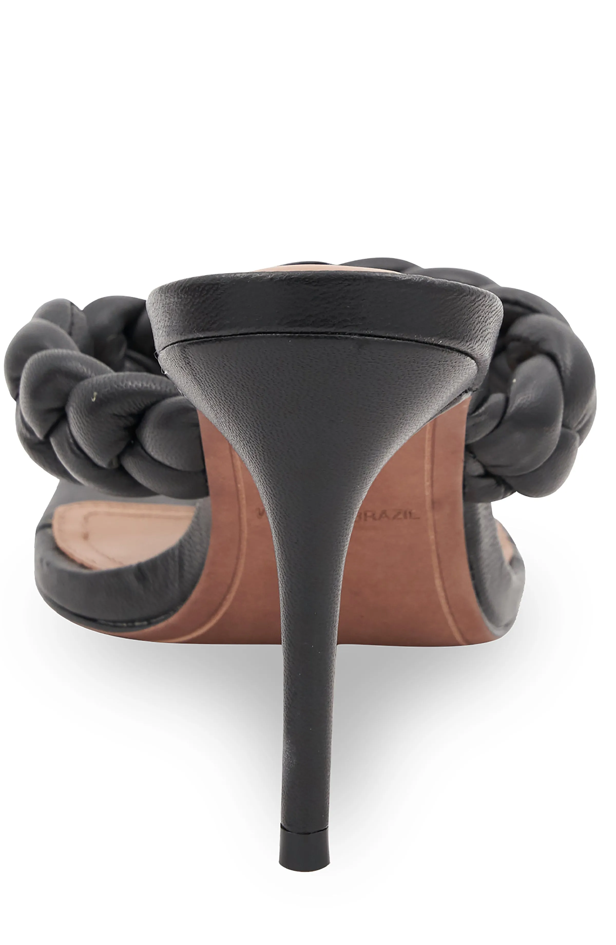 BELLA BLACK LEATHER BRAIDED SANDAL HEEL