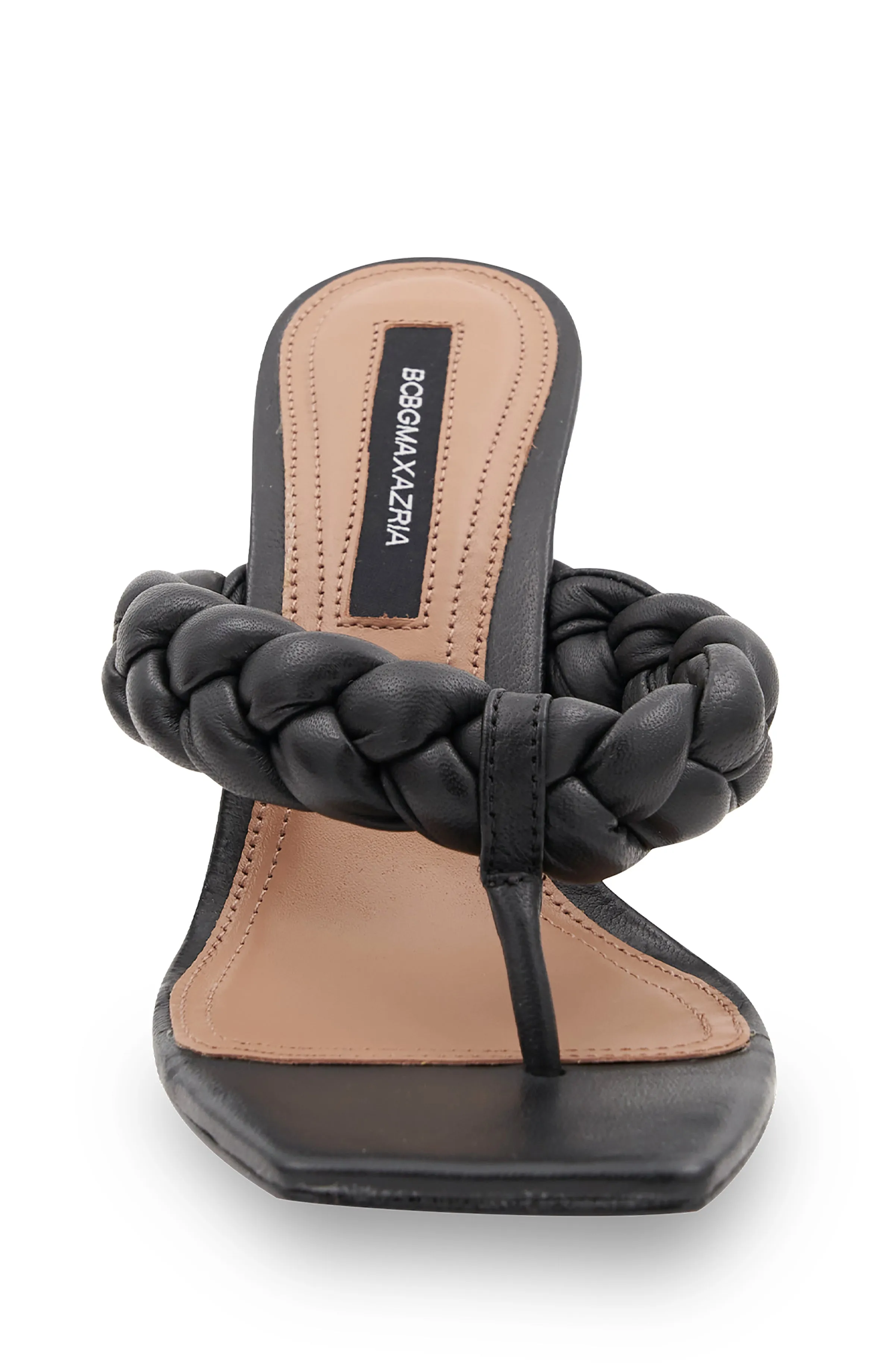 BELLA BLACK LEATHER BRAIDED SANDAL HEEL