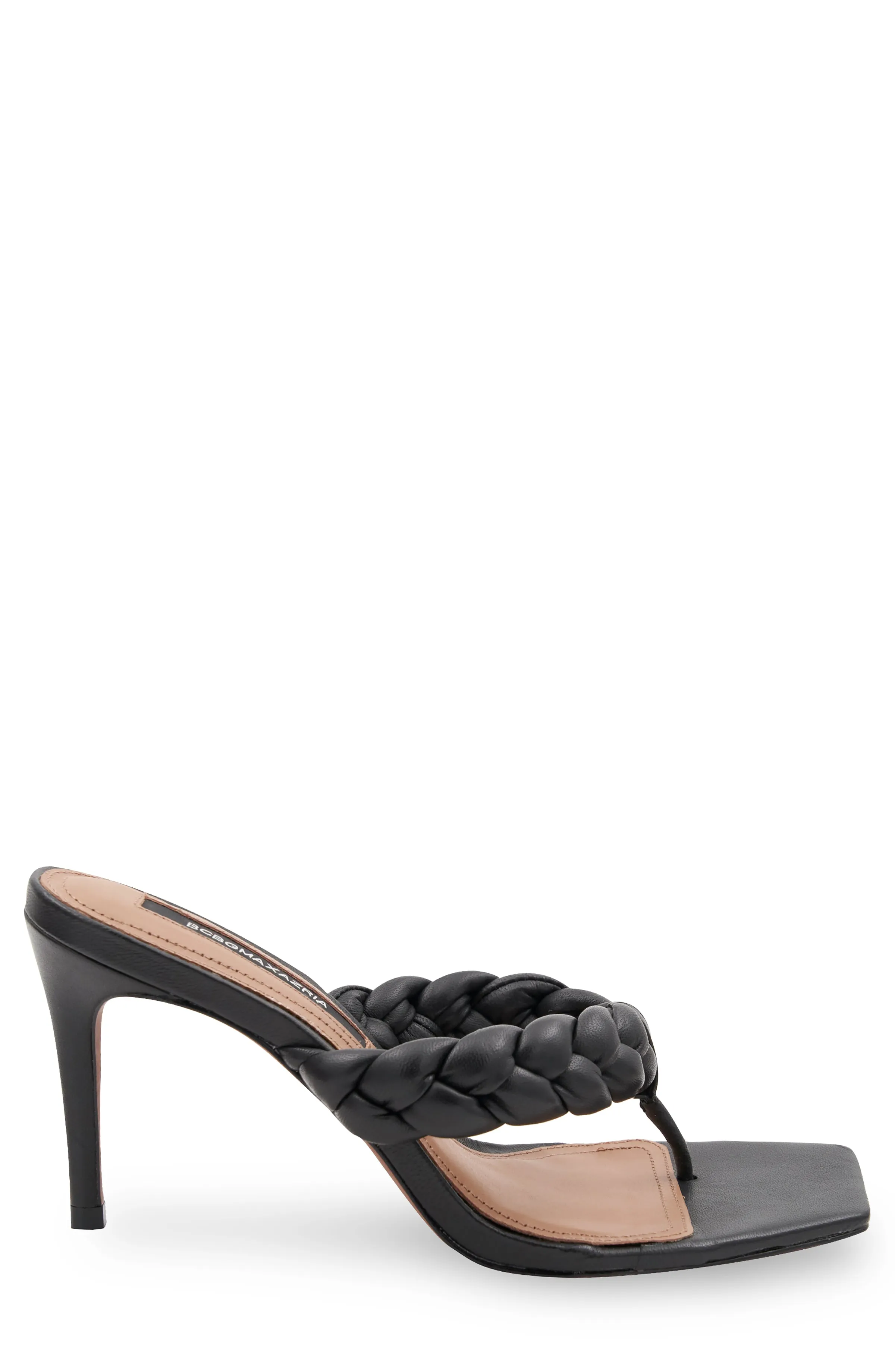 BELLA BLACK LEATHER BRAIDED SANDAL HEEL