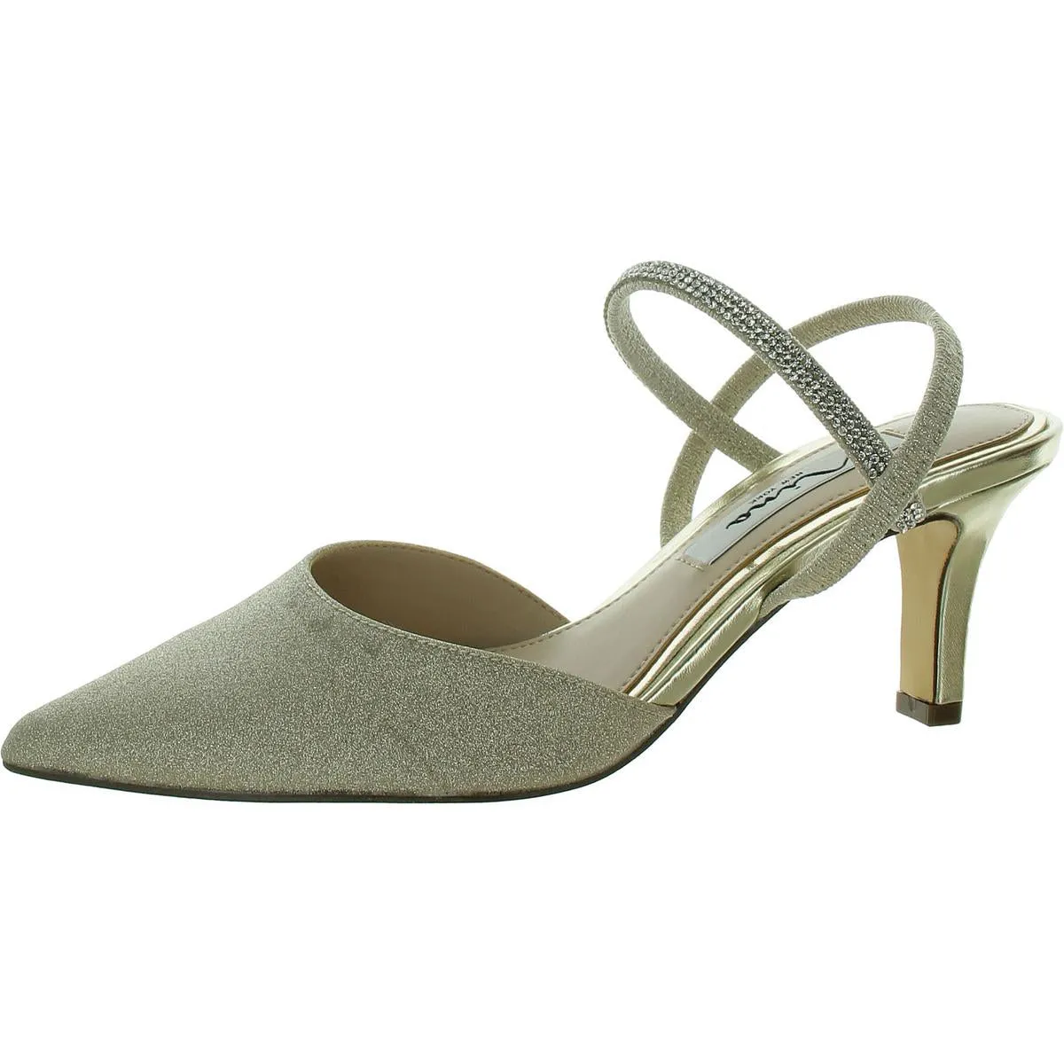 Billie Womens Glitter Pointed Toe Slingback Heels