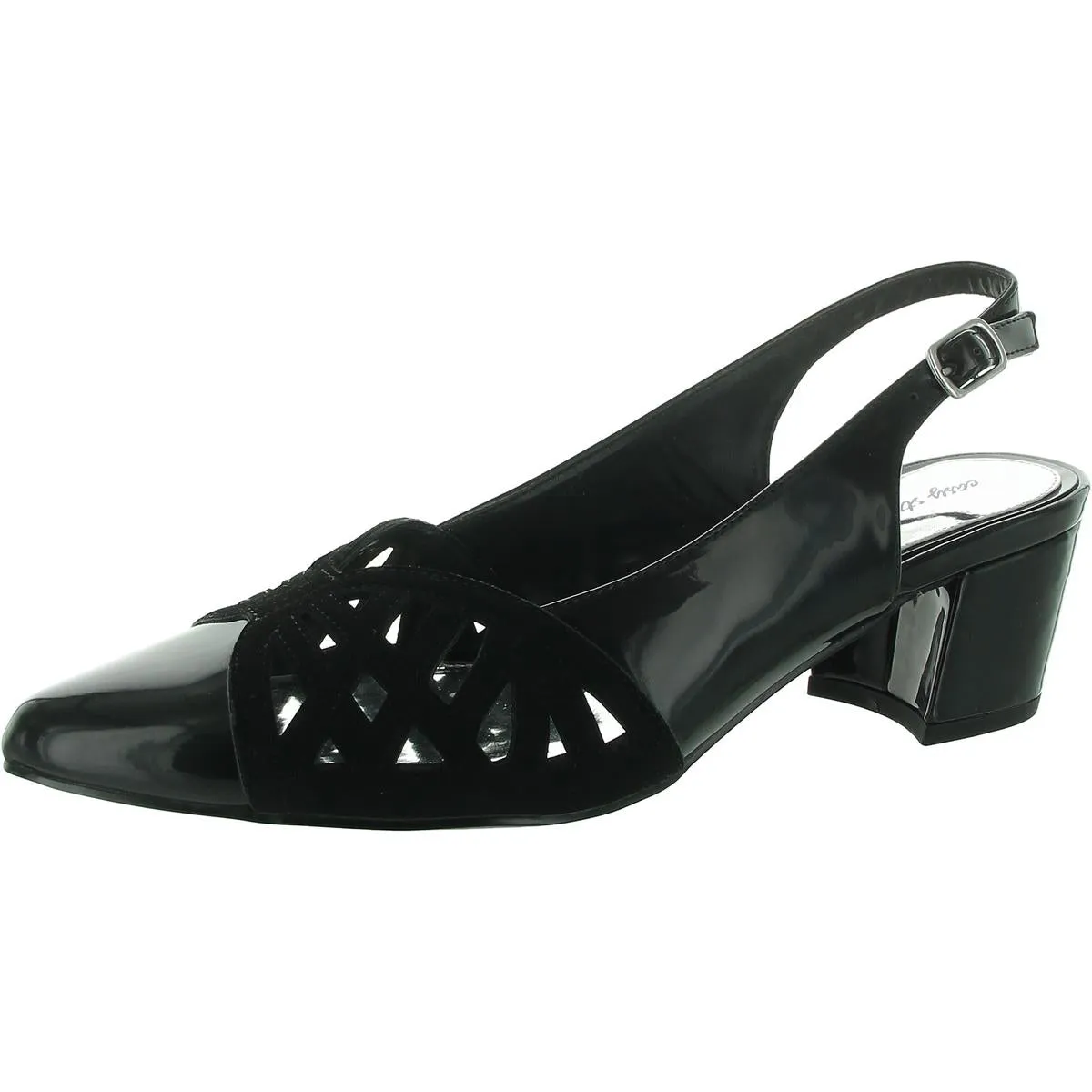 BIZZY Womens Cushioned Footbed Faux Leather Slingback Heels