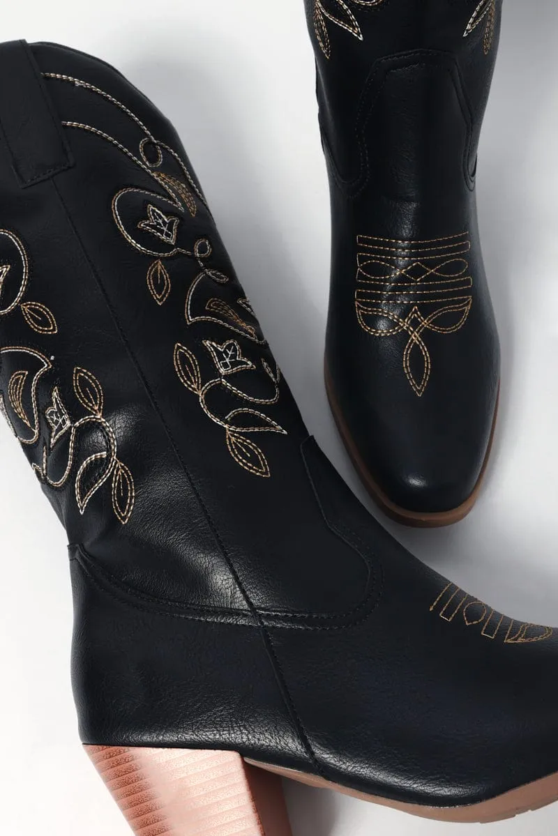 Black Embroidered Western Cowboy Boots