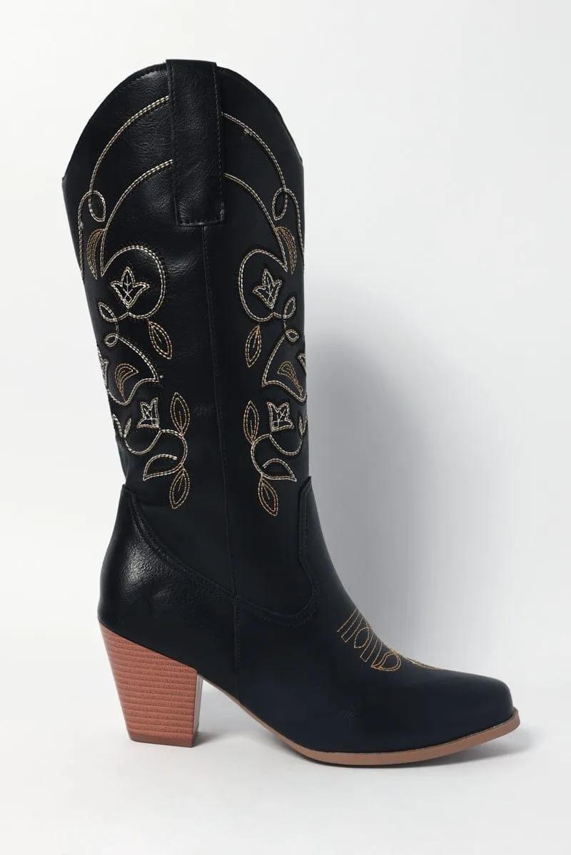 Black Embroidered Western Cowboy Boots