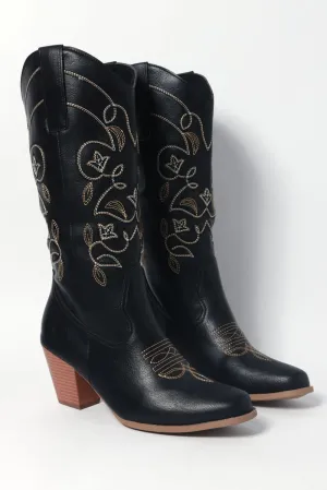 Black Embroidered Western Cowboy Boots