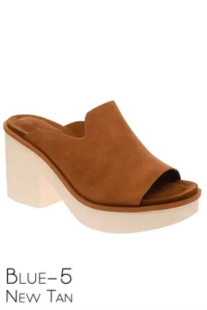 Blue 5 Microsuede Open-Toe Mule Platform In New Tan