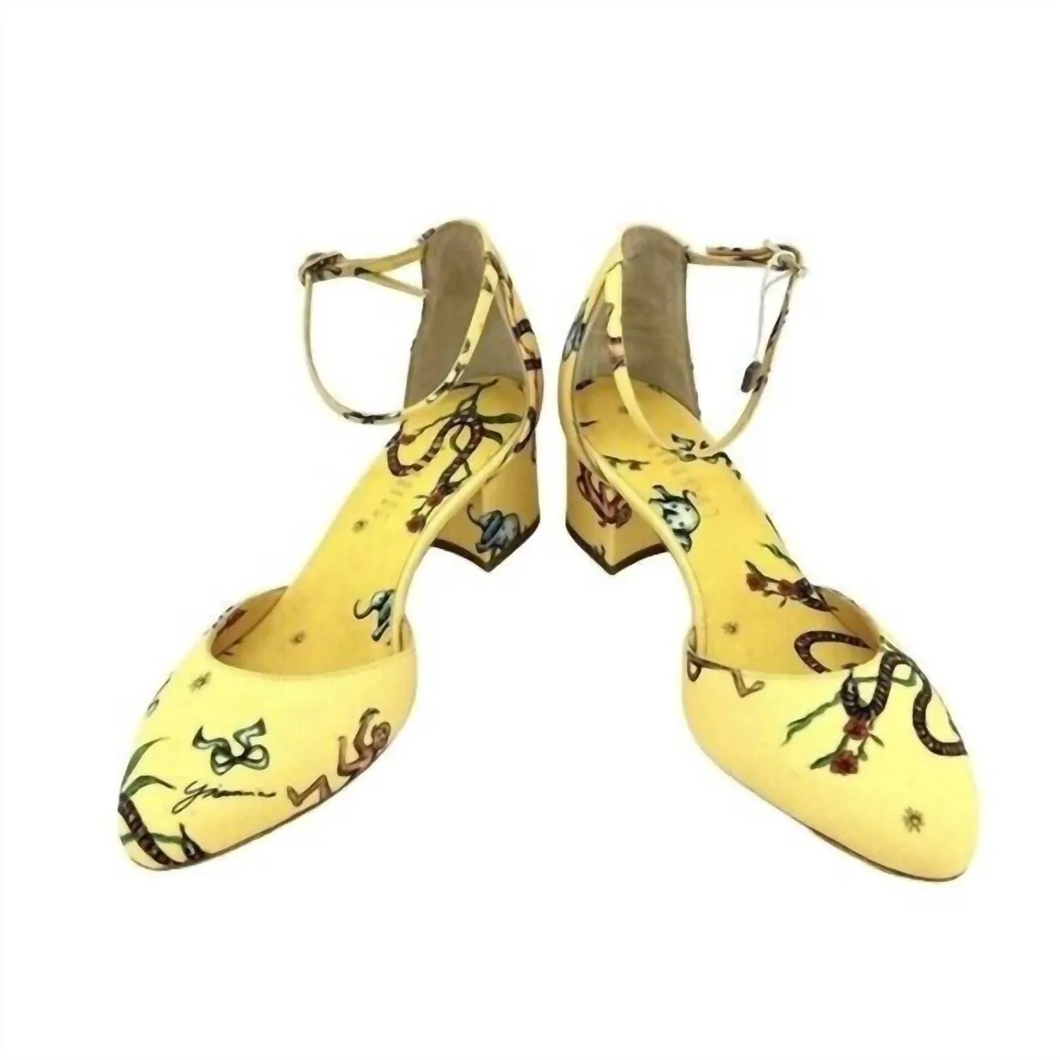 Brighton Printed Ankle Block Heels In Yellow