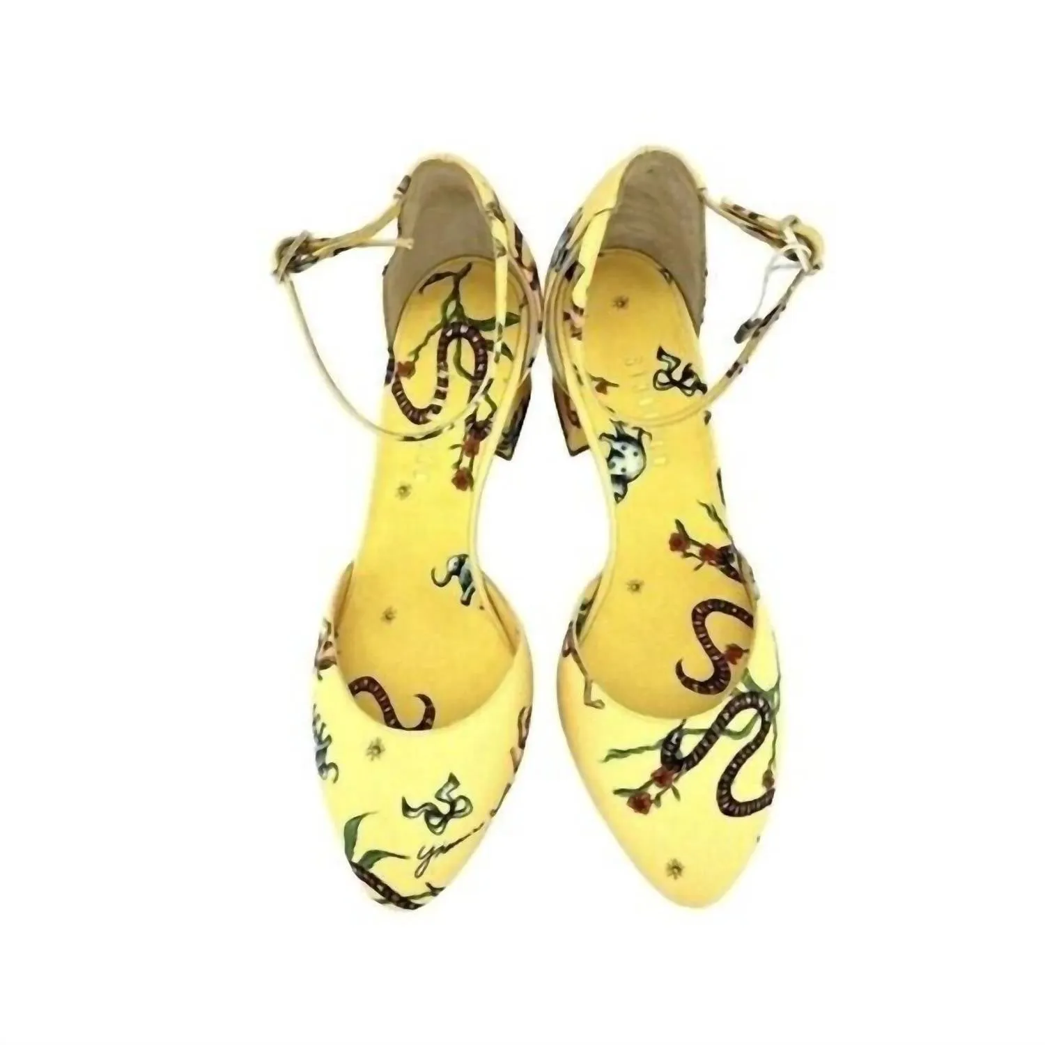 Brighton Printed Ankle Block Heels In Yellow