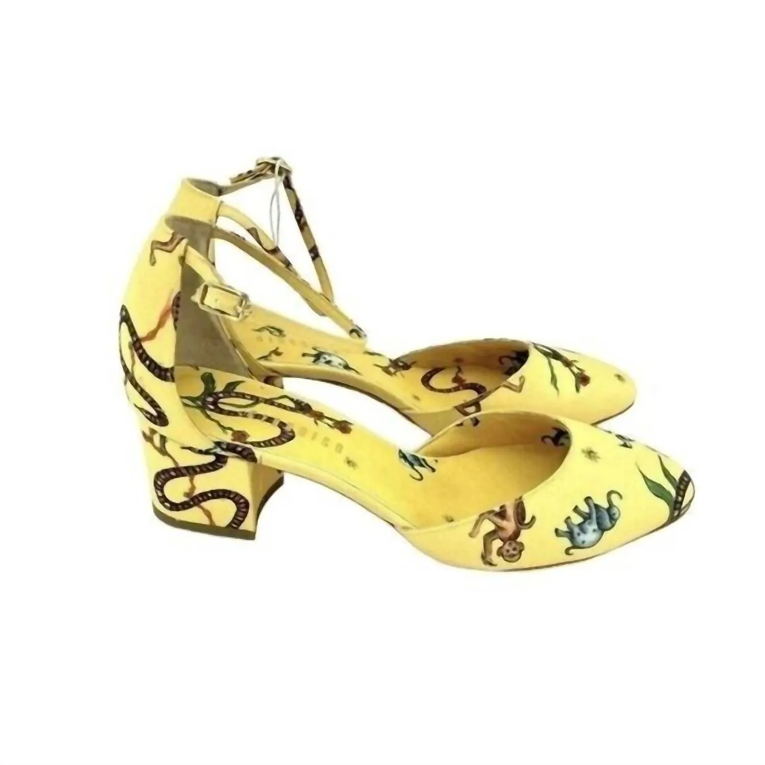 Brighton Printed Ankle Block Heels In Yellow