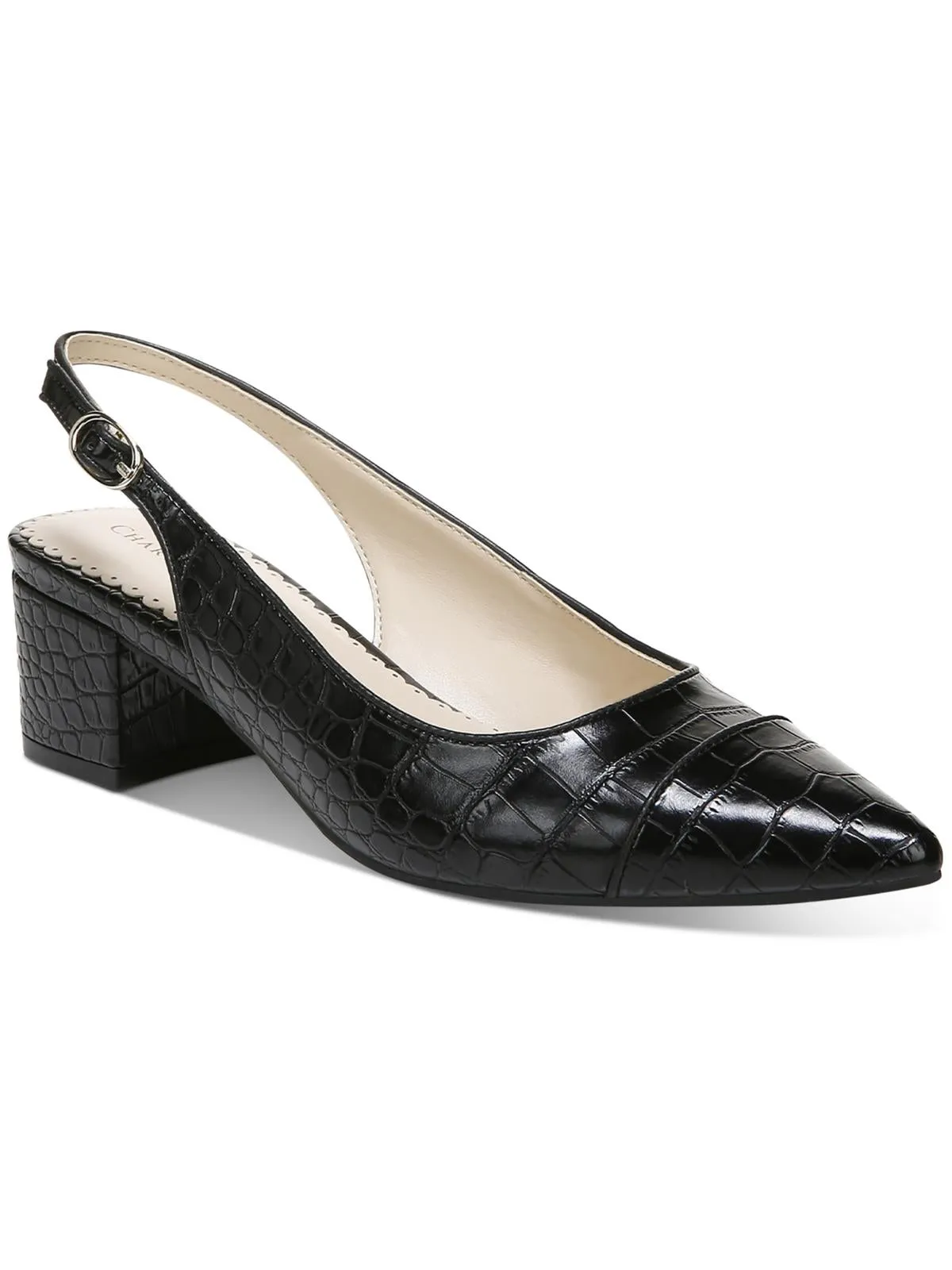 Bryann Womens Embossed Pointed Toe Slingback Heels