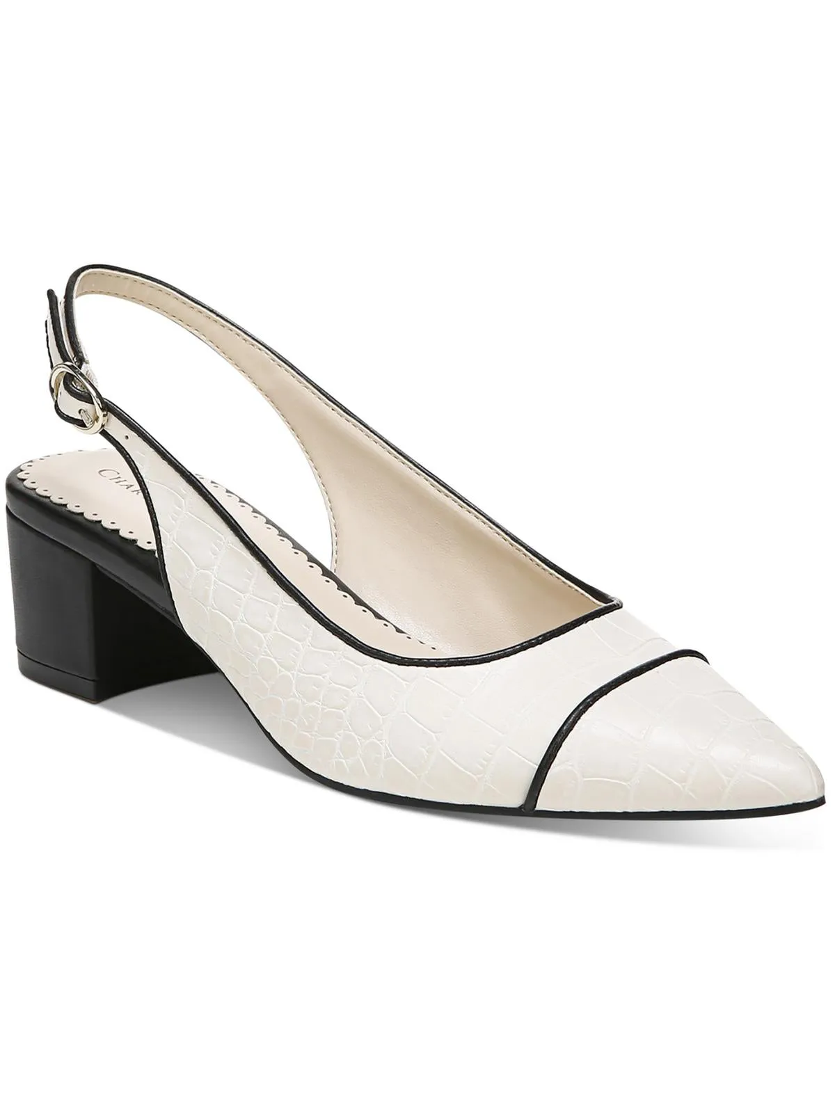 Bryann Womens Embossed Pointed Toe Slingback Heels