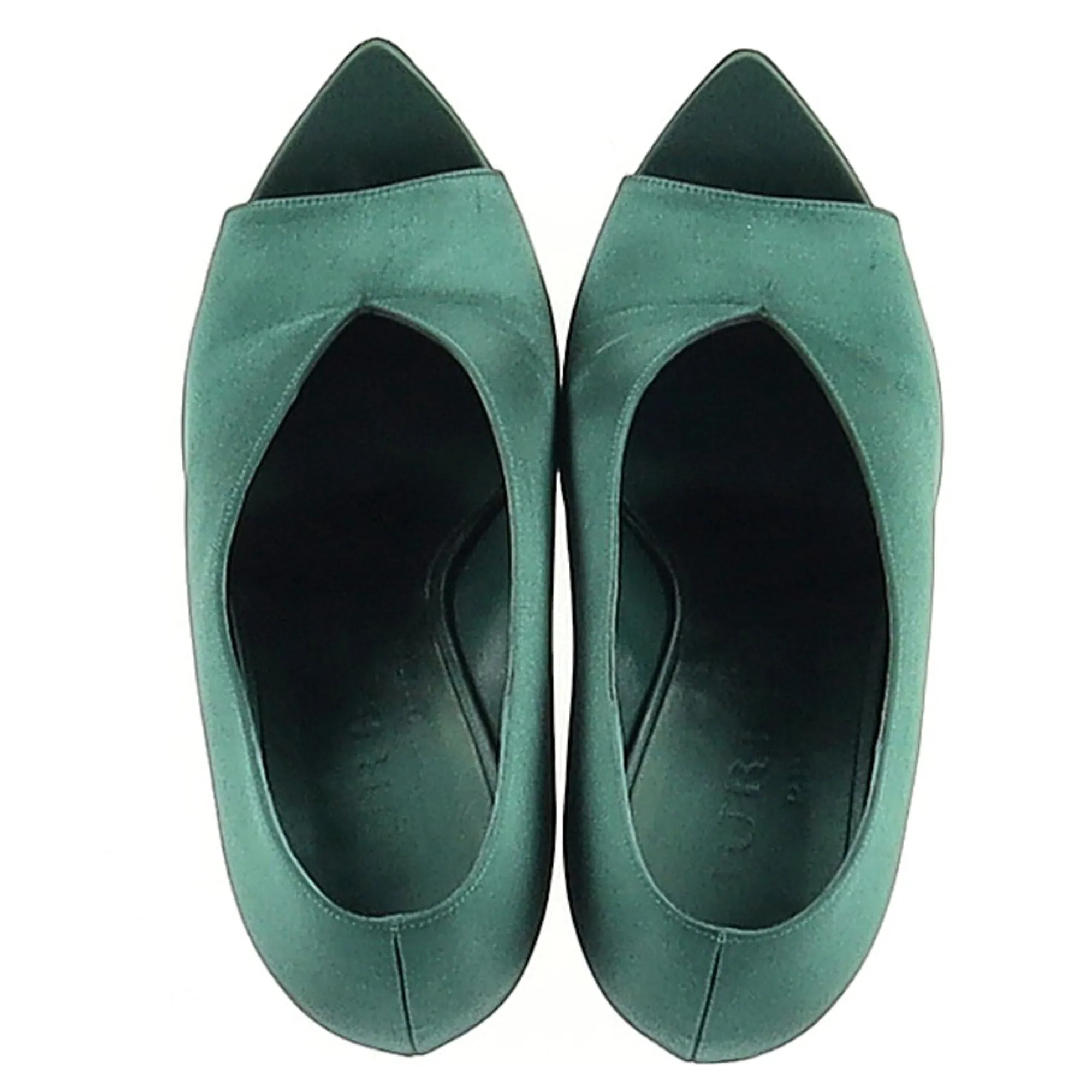 Burberry Prorsum Shoreham 110 Wedge Peep Toe Pumps in Green Satin