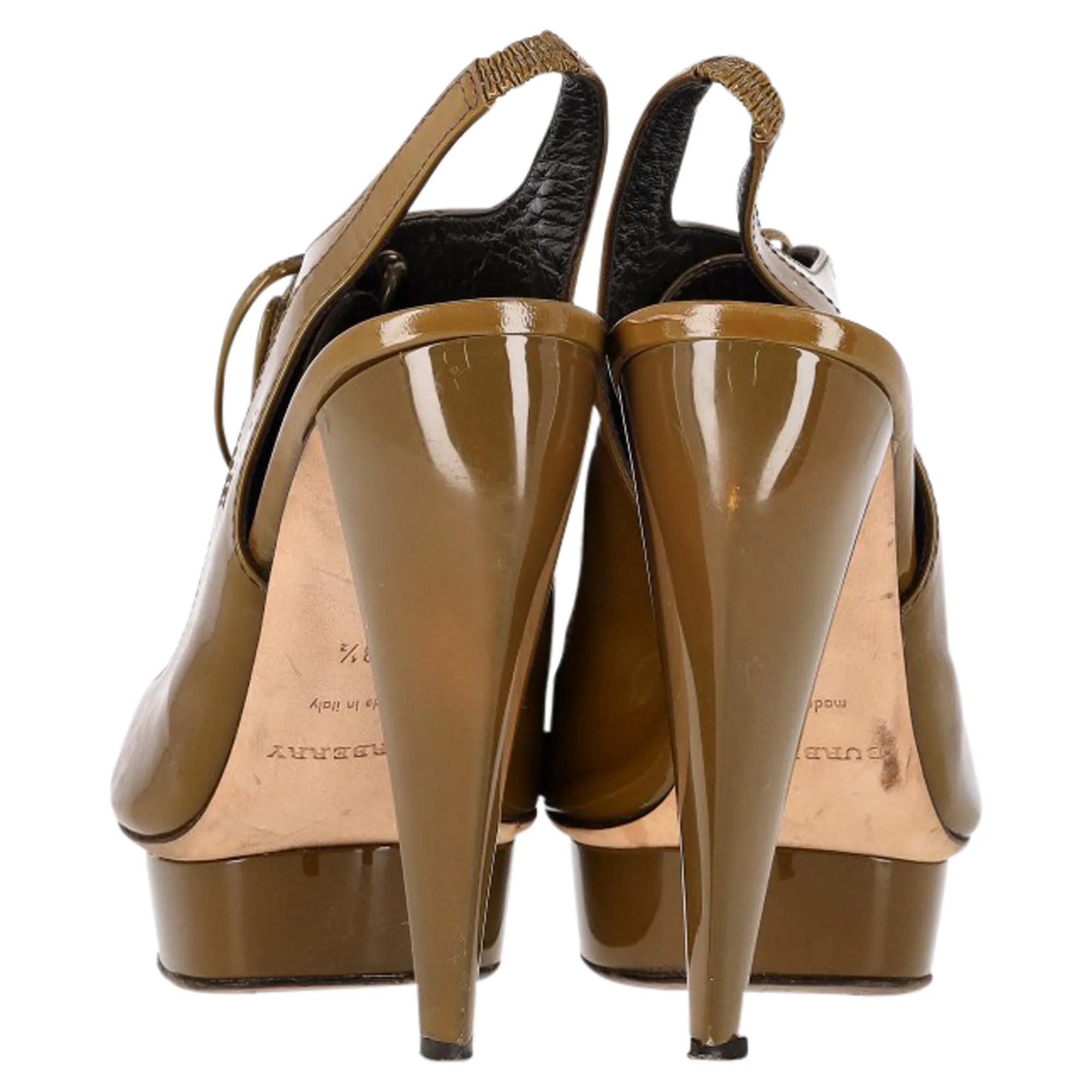 Burberry Slingback Heels in Olive Patent Leather