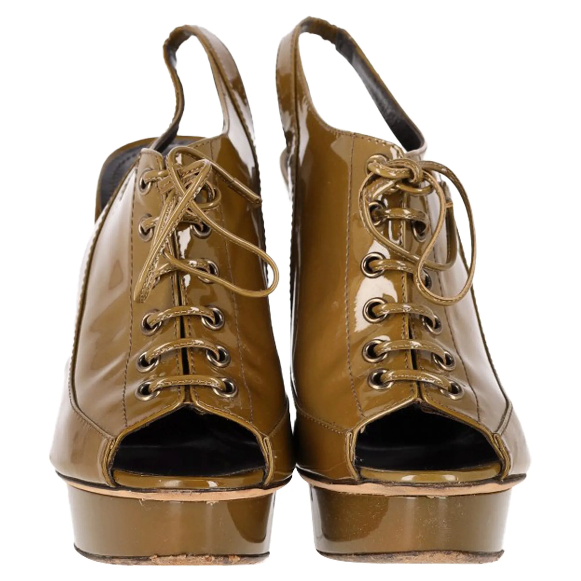 Burberry Slingback Heels in Olive Patent Leather