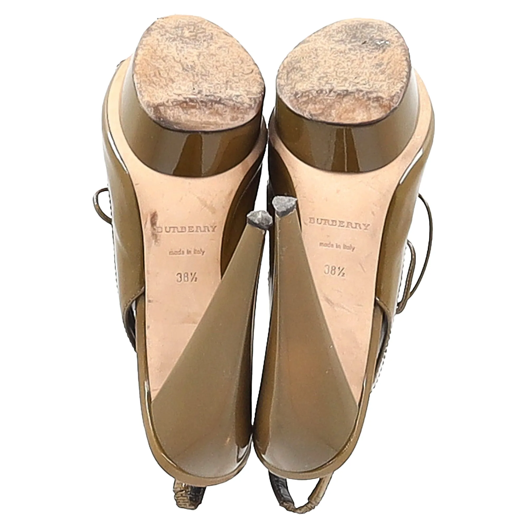 Burberry Slingback Heels in Olive Patent Leather