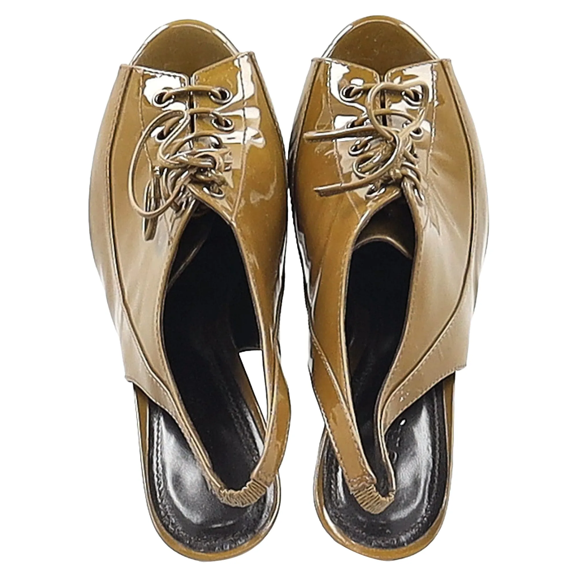 Burberry Slingback Heels in Olive Patent Leather